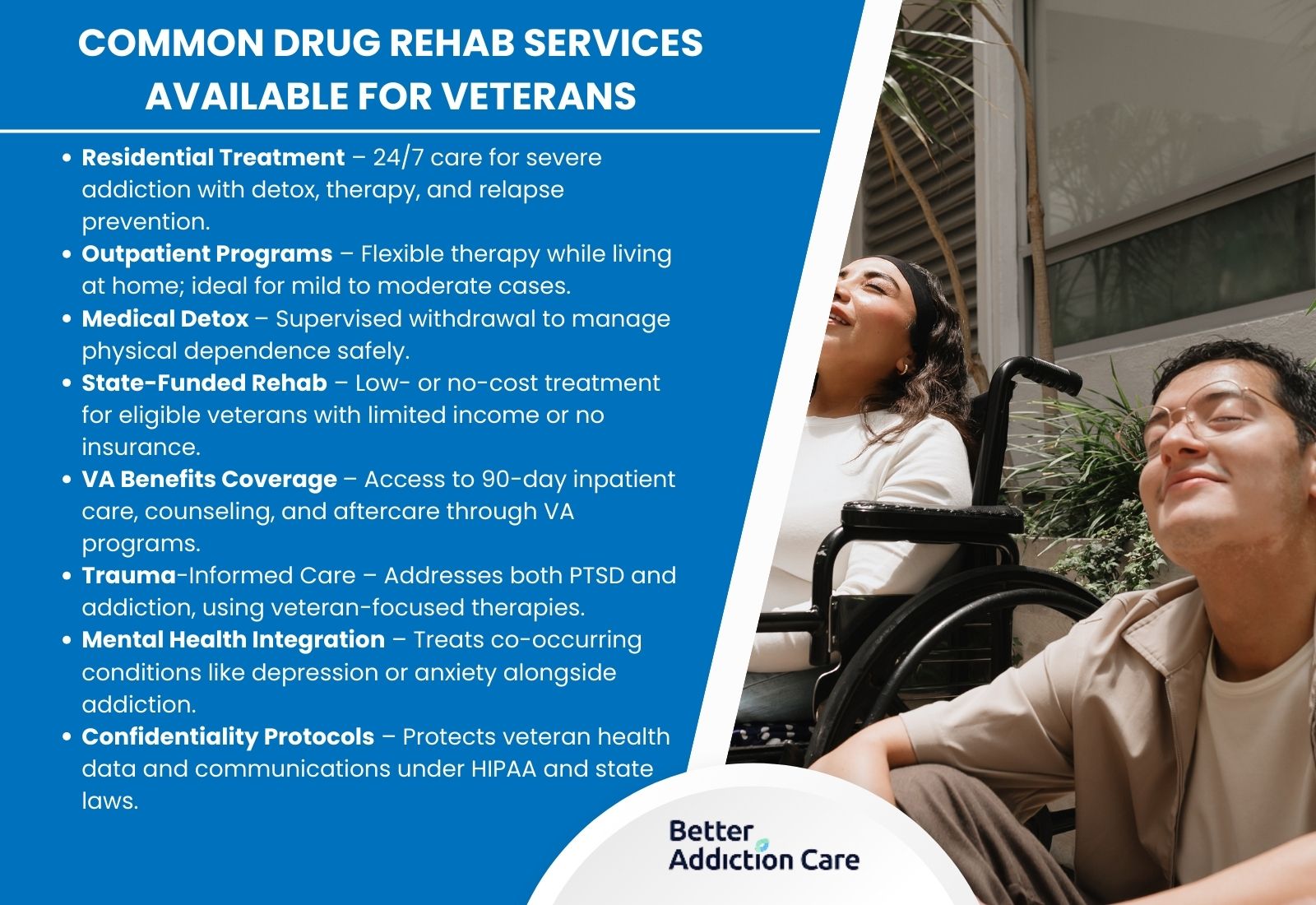 Common drug rehab services available for veterans