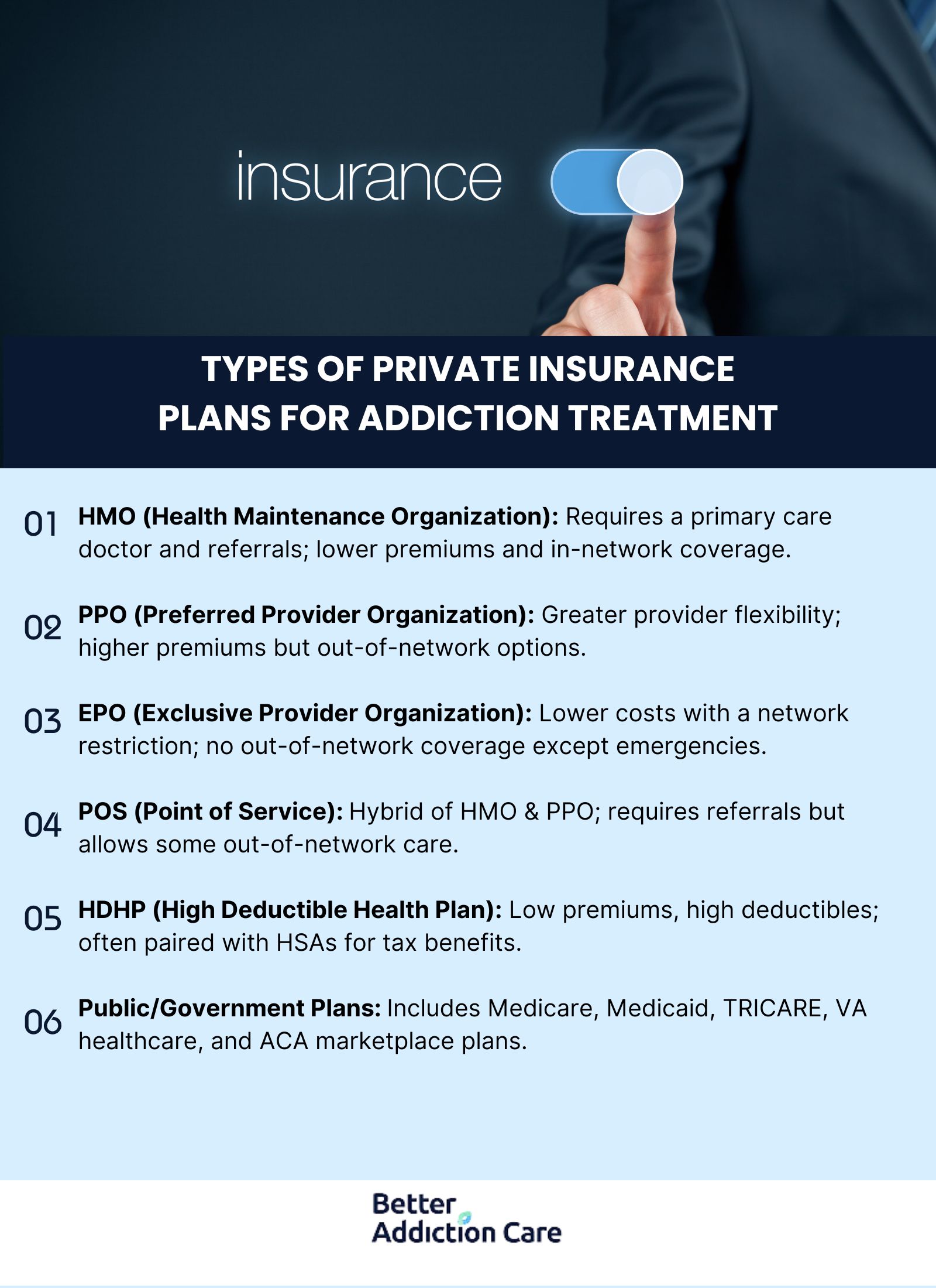 Types of Private Insurance Plans for Addiction Treatment