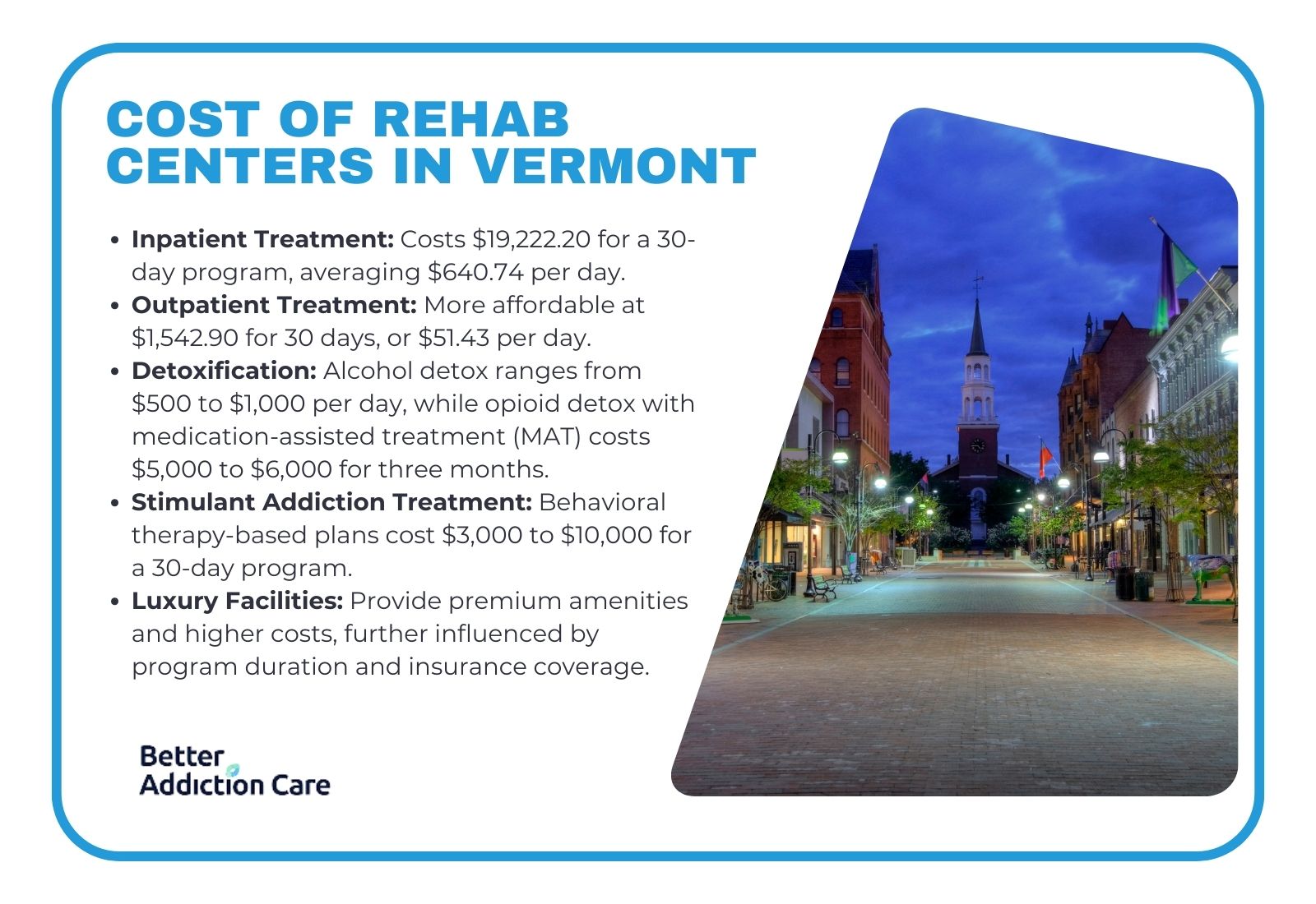 Cost of Rehab Centers in Vermont